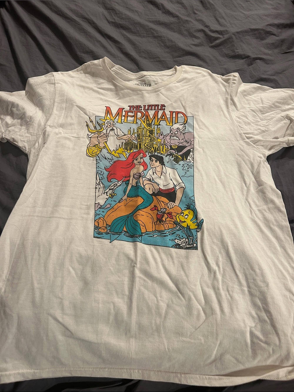 Disney The Little Mermaid White Graphic Tee with Red, Teal and Yellow Accents